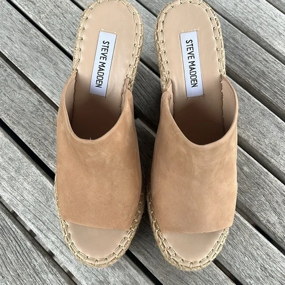 🏖️ STEVE MADDEN Beige Goring Wedge Slip On Leather Rise Shoes Women’s … - Picture 11 of 14